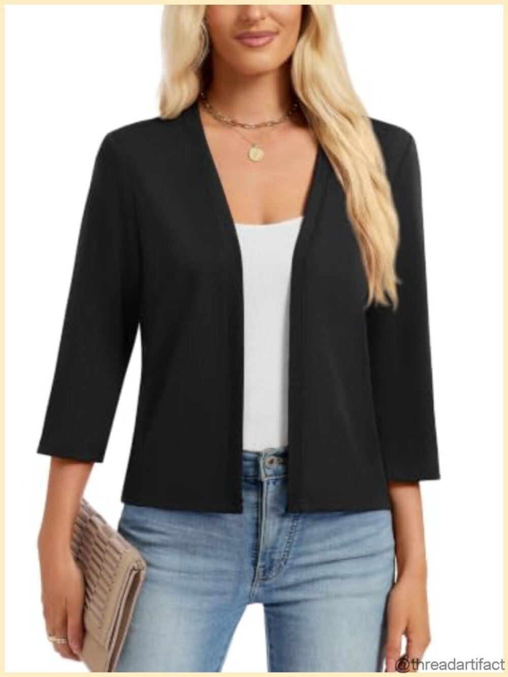 Women's 3/4 Sleeve Open Front Lightweight Cardigan Shrug